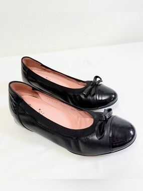 Ferca 81 Black Leather Ballet Flats Hidden Wedge Patent Cap Toe EU 40 US 9